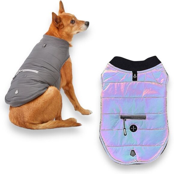 Arcadia Trail Gray Chrome Ultra Reflective Dog Jacket‎ Sherpa Lined Size XL - Picture 1 of 5